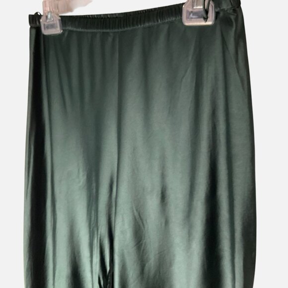 Silk Laundry Bias-Cut Pants Pull-On Flared Leg Green Size Large *READ FLAW* - Picture 5 of 11